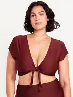 NWT Old Navy Maroon Tie-Front Crop Swim Top with High Waisted Bottoms